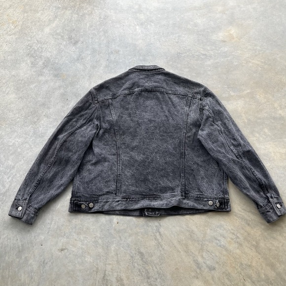 Lee 220 Black Yarn-Dyed Denim Trucker Jacket 90s Vintage XL 48 Cropped Boxy Fit - Picture 7 of 9